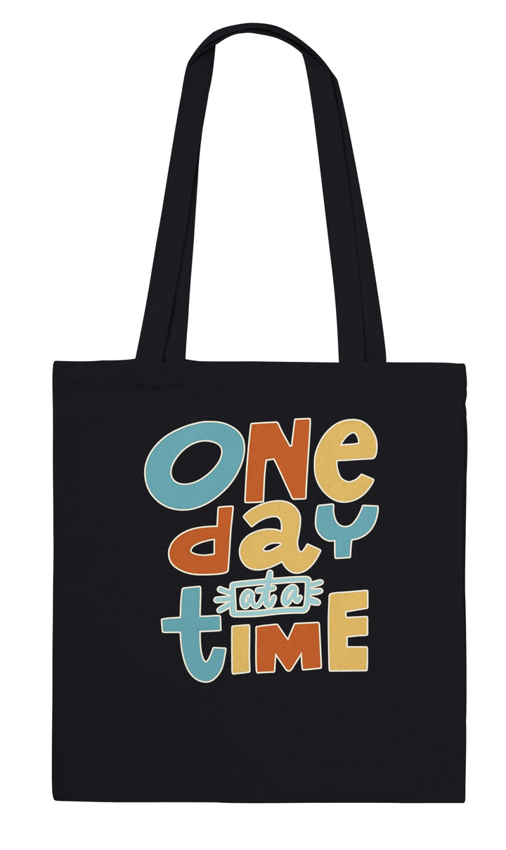 One Day at a Time feel-good tote bag in black, Zen Koala Australia