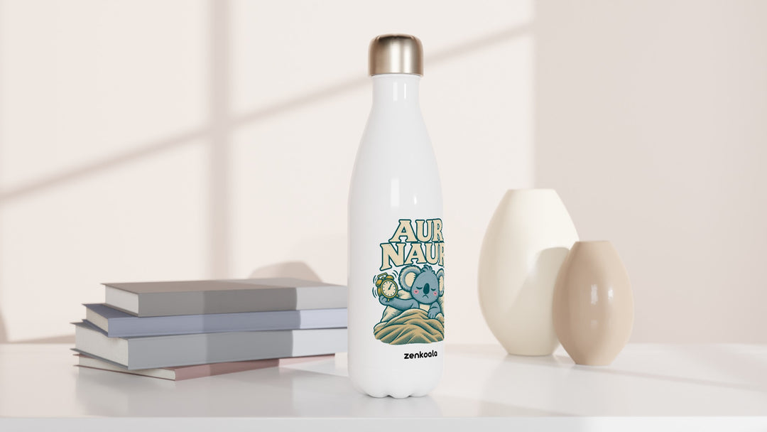 Aur Naur water bottle beside books and vases, Zen Koala Australia