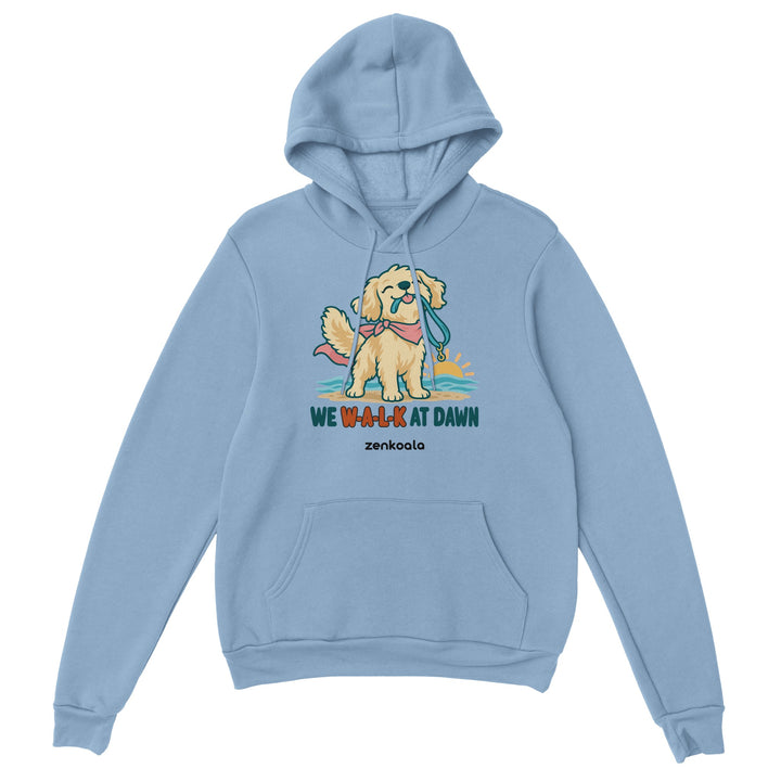 We Walk at Dawn feel-good hoodie in light blue, Zen Koala Australia