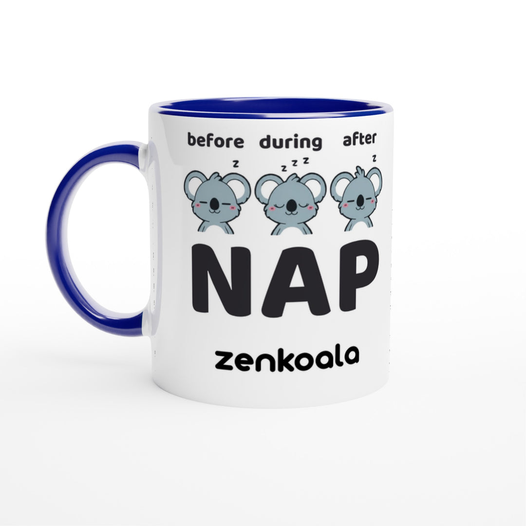 Before Nap Nap After Nap Koala feel-good mug, blue inside — Zen Koala Australia