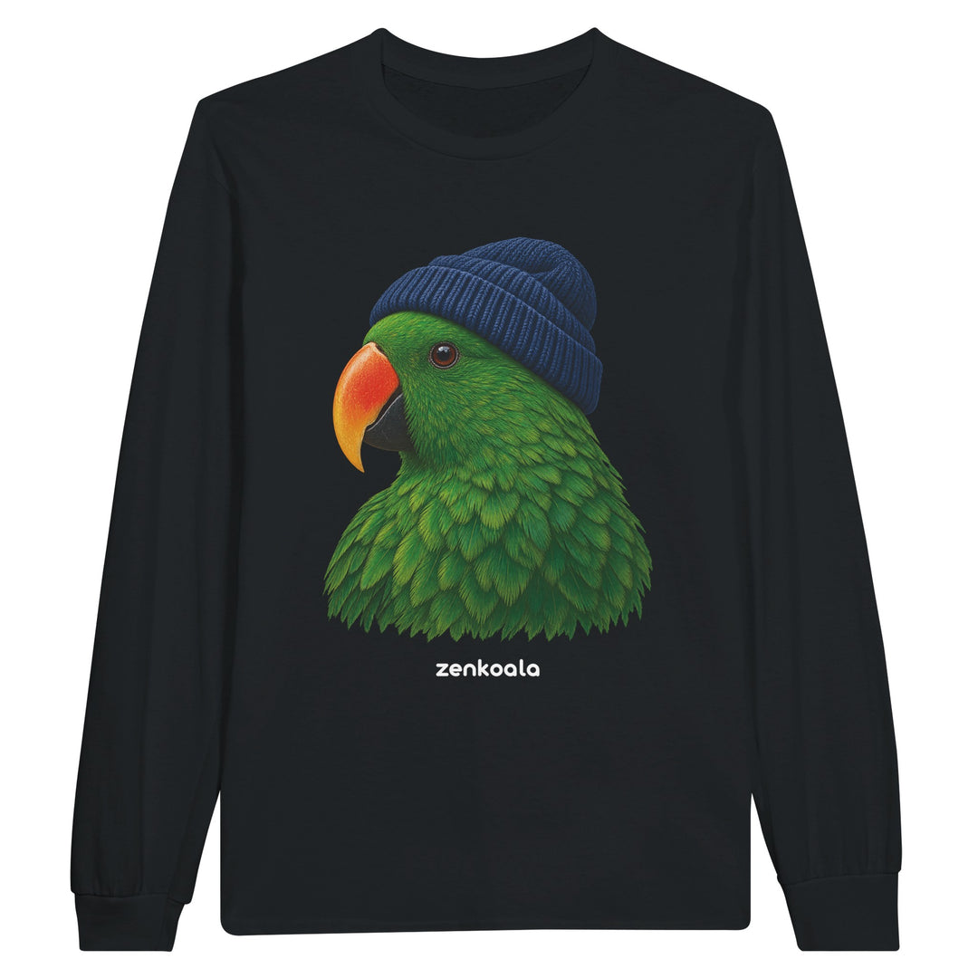 Parrot Beanie feel-good long sleeve tee in black, Zen Koala Australia