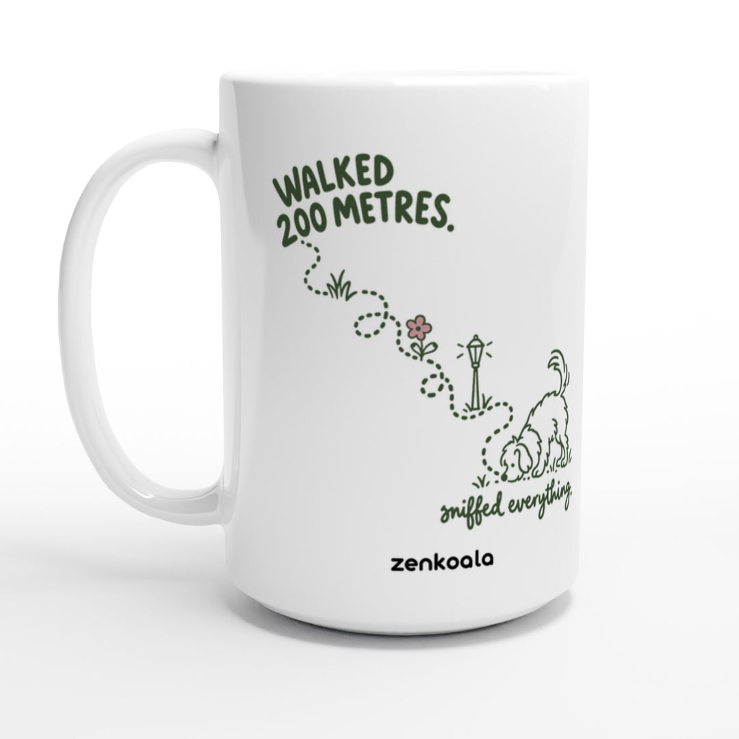 Sniffed Everything feel-good 15oz mug: a little dog on a winding walk, Zen Koala Australia