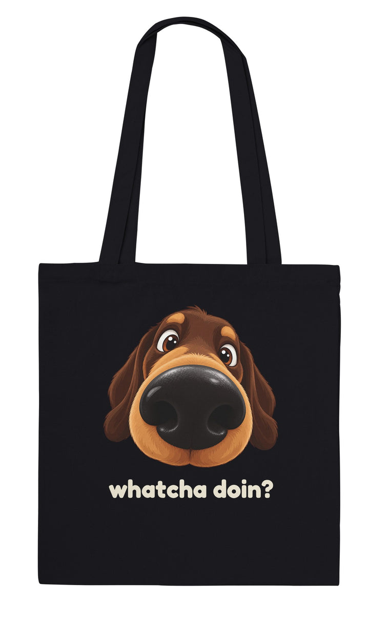 Whatcha Doin? feel-good tote bag in black, Zen Koala Australia