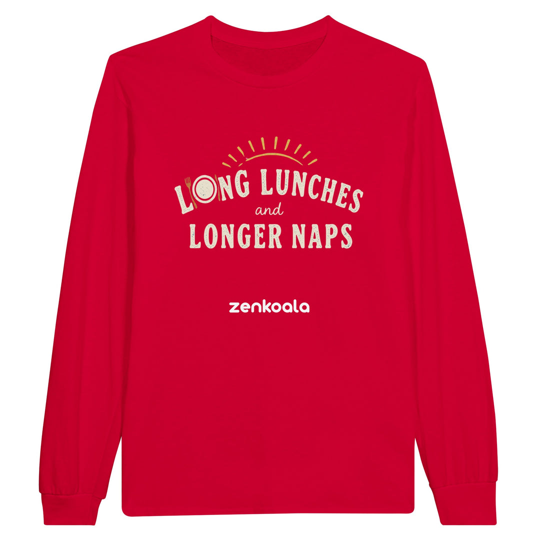 Long Lunches and Longer Naps long sleeve tee in red — Zen Koala Australia