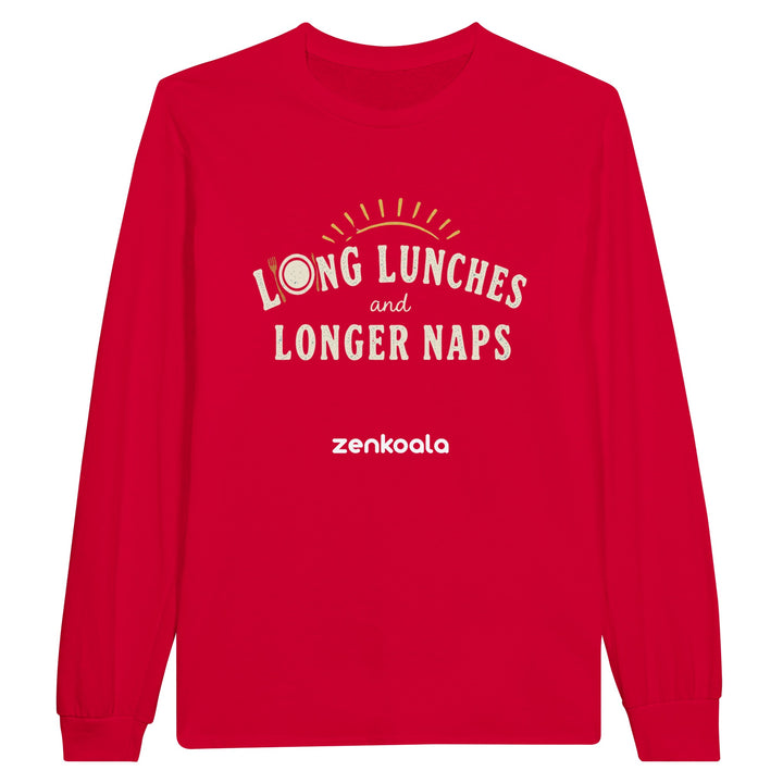 Long Lunches and Longer Naps long sleeve tee in red — Zen Koala Australia