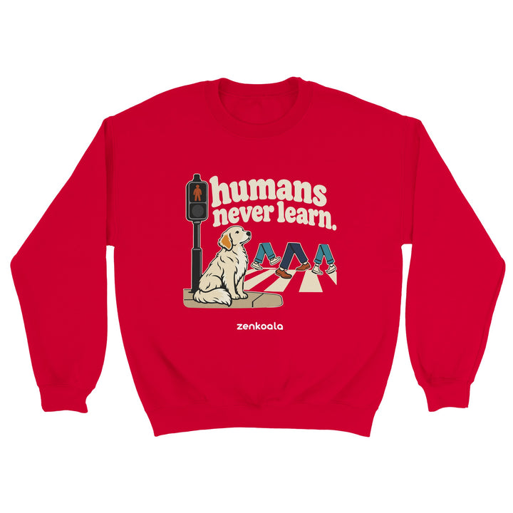 Humans Never Learn feel-good sweatshirt in red, Zen Koala Australia