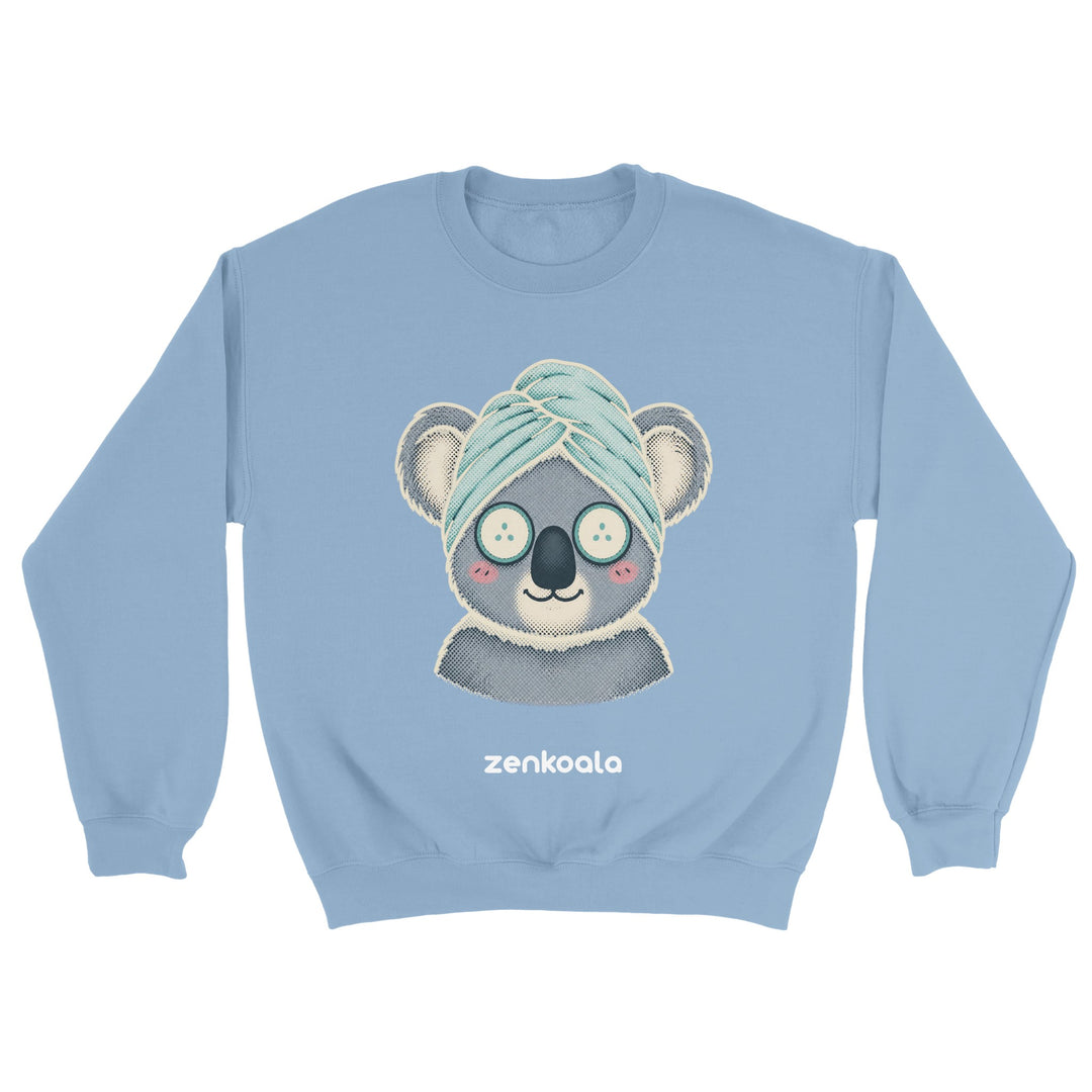 Koala Spa Day feel-good sweatshirt in light blue — Zen Koala Australia