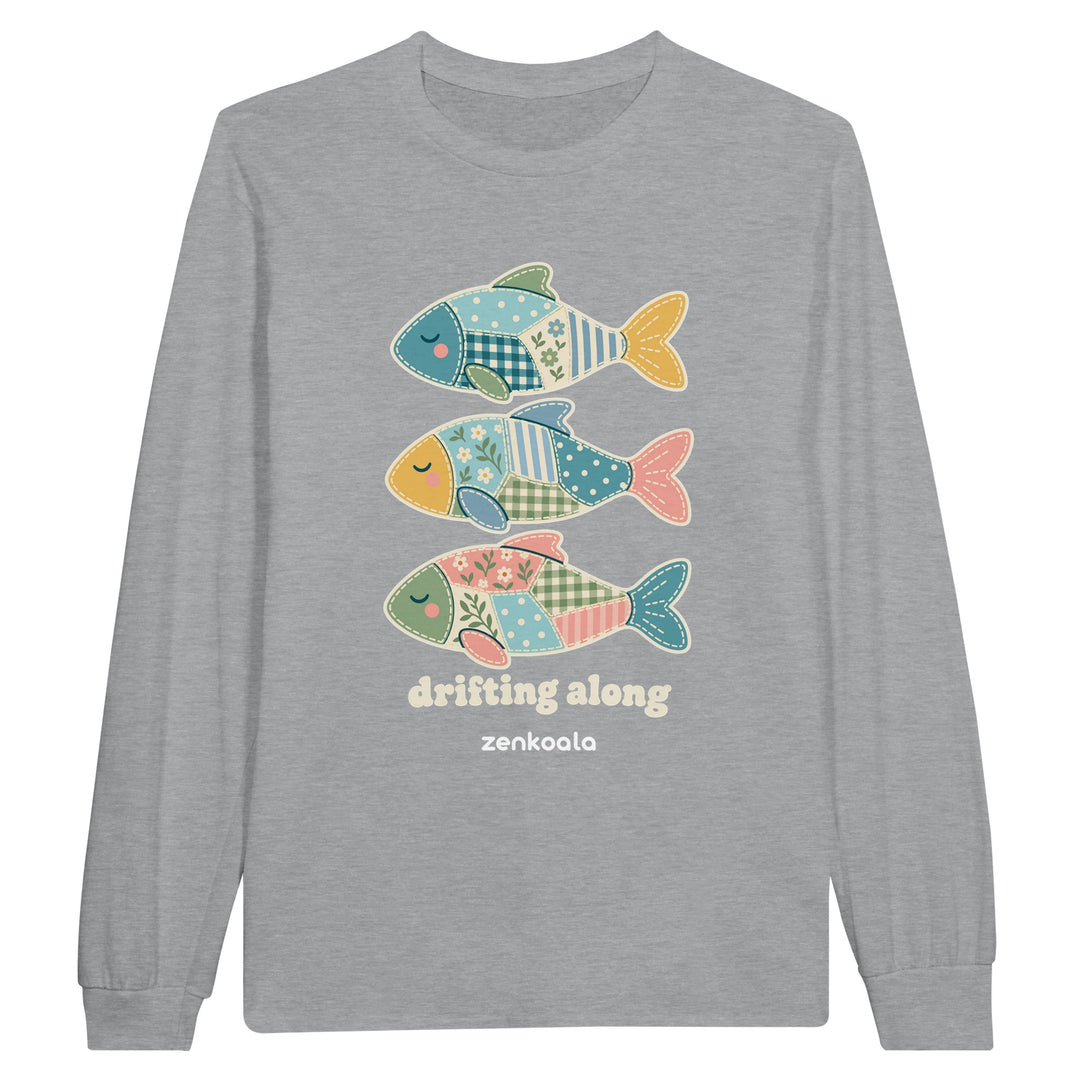 Drifting Along Fish feel-good long sleeve tee in sports grey, Zen Koala Australia