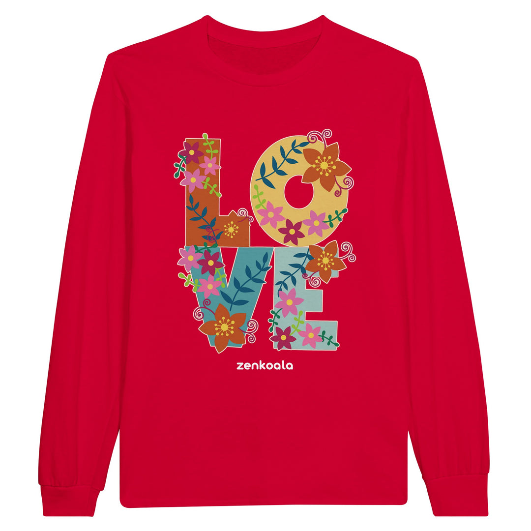 Love feel-good long sleeve tee in red, Zen Koala Australia