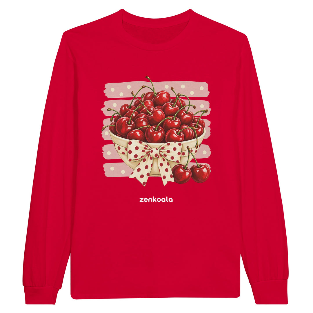 Cherries feel-good long sleeve tee in red, Zen Koala Australia
