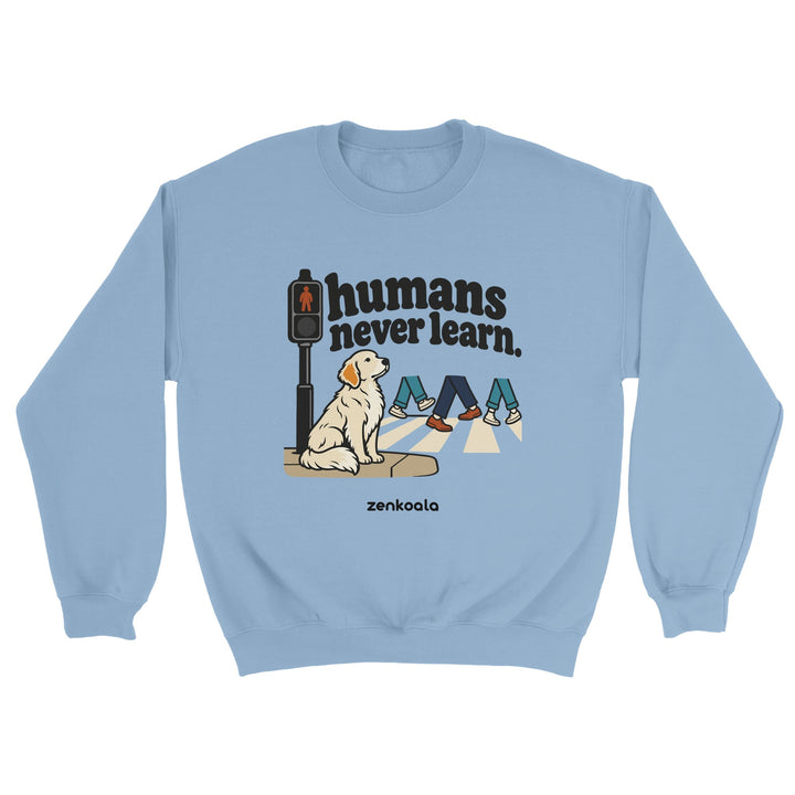 Humans Never Learn feel-good sweatshirt in light blue, Zen Koala Australia