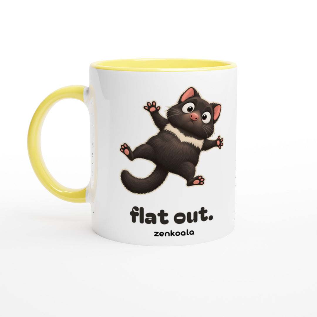 Flat Out mug in yellow: white with a yellow rim, inside and handle, Zen Koala Australia