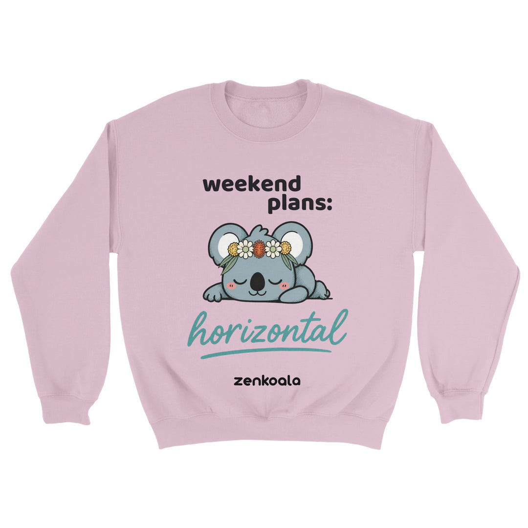 Weekend Plans Horizontal Koala feel-good sweatshirt in light pink — Zen Koala Australia