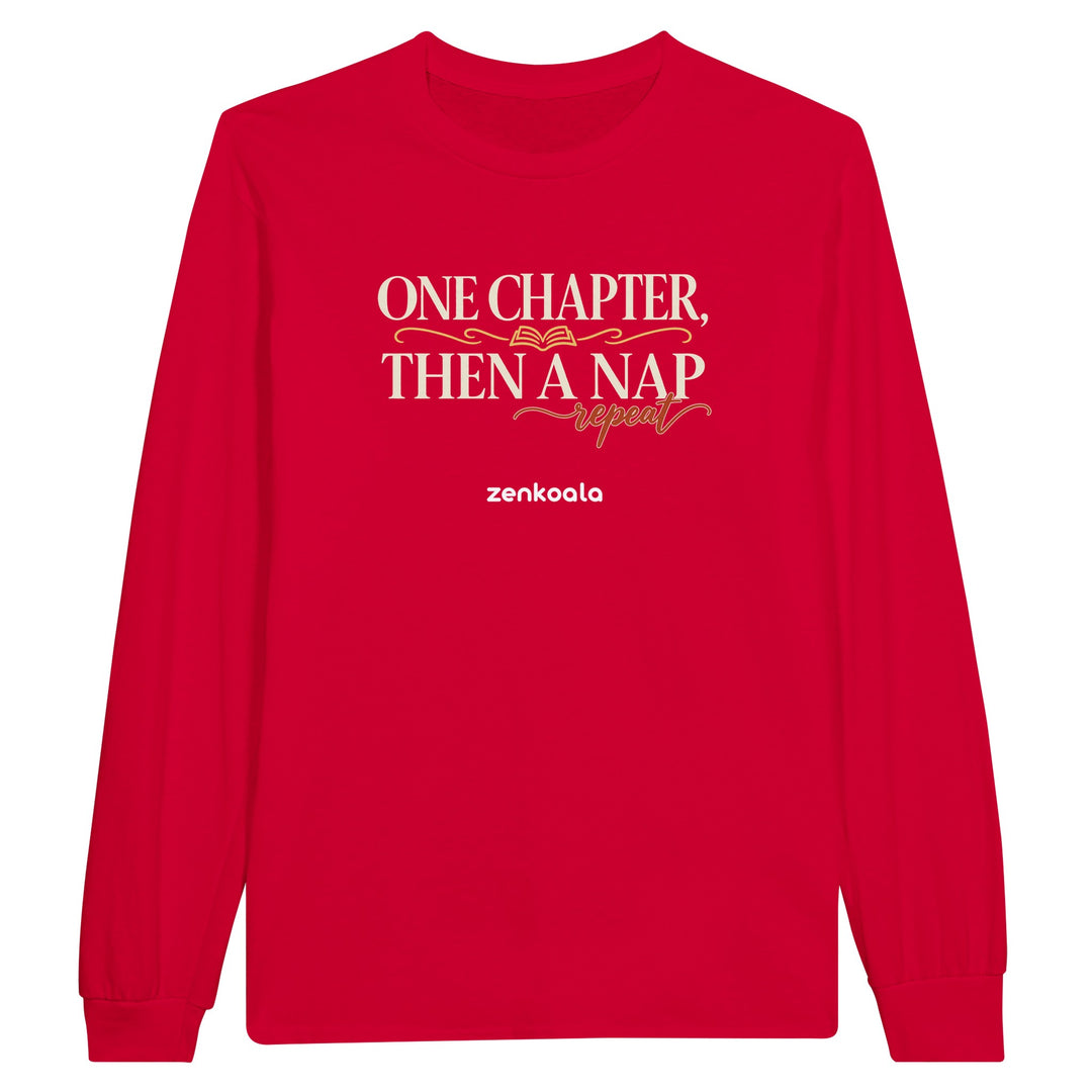 One Chapter Then a Nap feel-good long sleeve tee in red, Zen Koala Australia