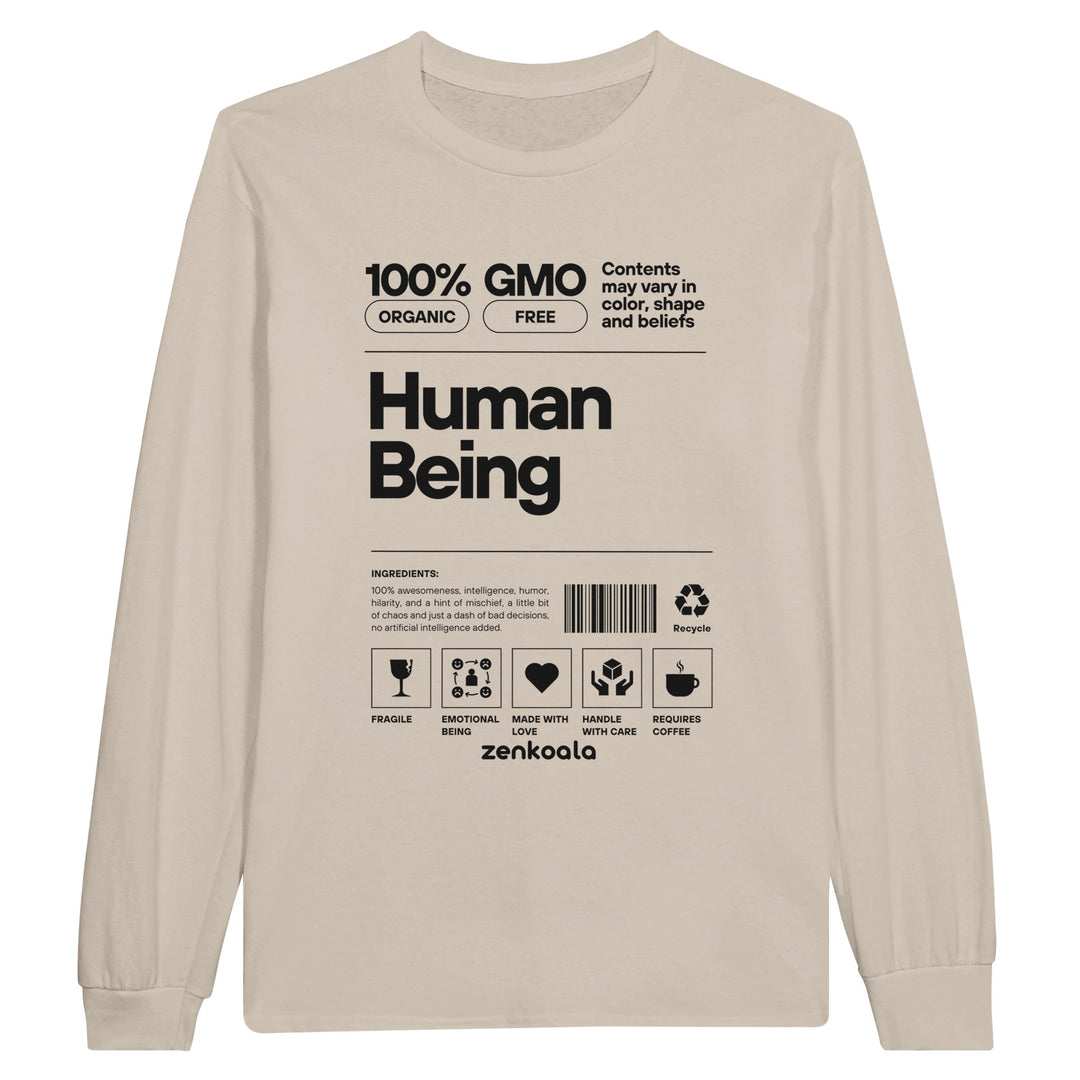 Human Being feel-good long sleeve tee in sand, Zen Koala Australia