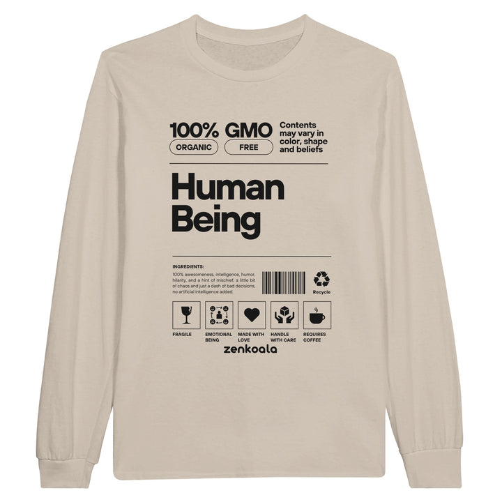 Human Being feel-good long sleeve tee in sand, Zen Koala Australia