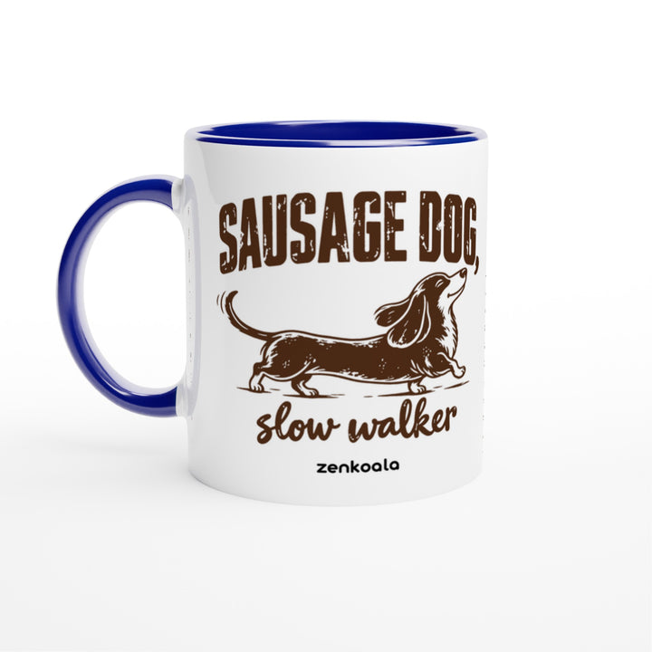 Sausage Dog Slow Walker mug in blue: white with a blue rim, inside and handle, Zen Koala Australia