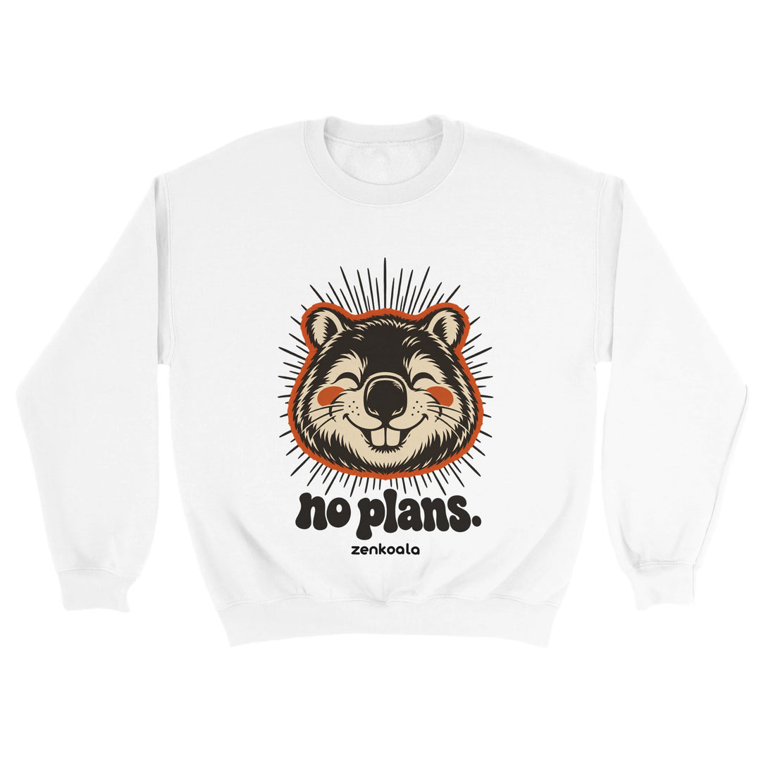 No Plans feel-good sweatshirt in white, Zen Koala Australia
