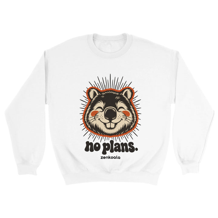 No Plans feel-good sweatshirt in white, Zen Koala Australia