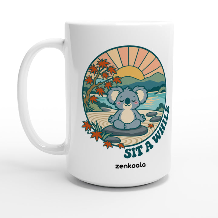 Sit a While feel-good 15oz mug: a koala meditating in a zen garden, Zen Koala Australia