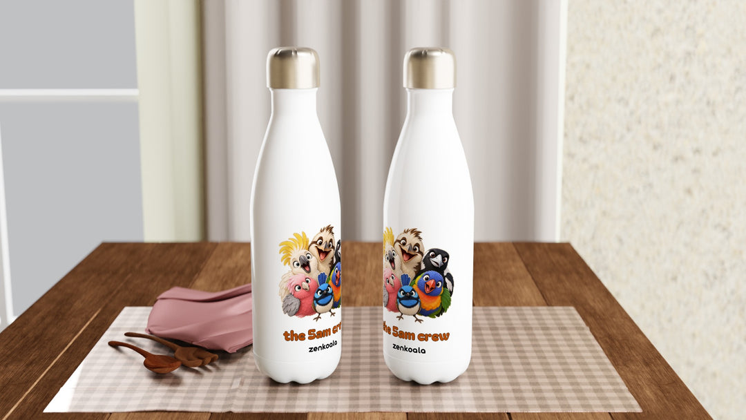 Two The 5am Crew water bottles on a table, Zen Koala Australia