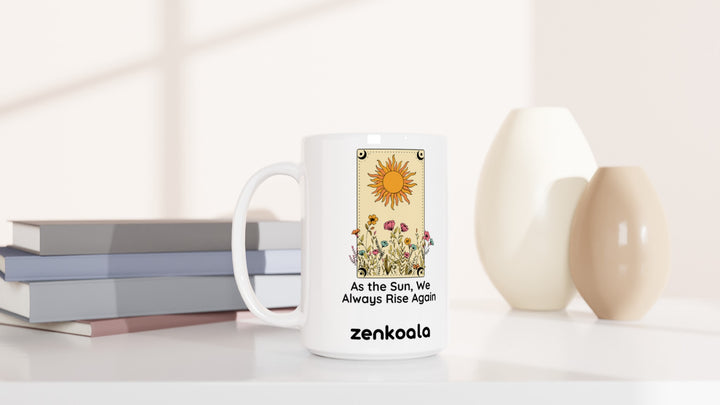 As The Sun 15oz mug beside books and vases, Zen Koala Australia