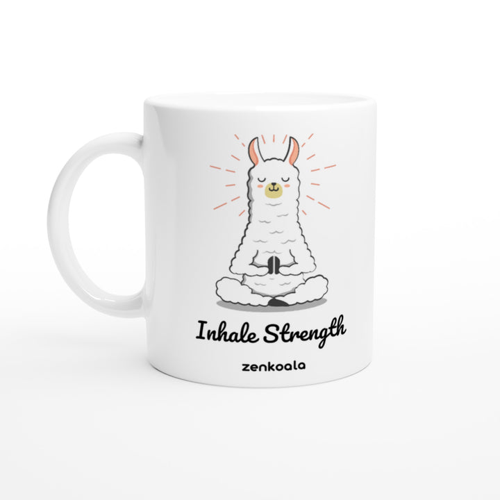 Breathe feel-good mug: a llama meditating mid-breath, Zen Koala Australia