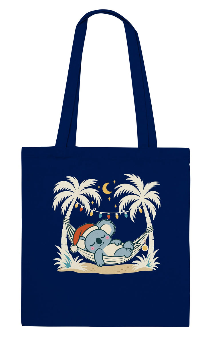 Koala Santa Hammock feel-good tote bag in navy, Zen Koala Australia