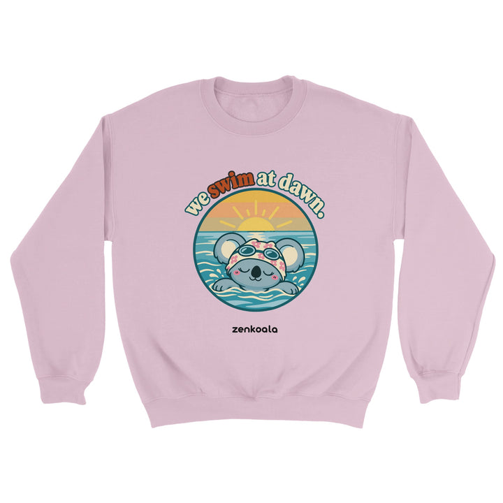 We Swim at Dawn feel-good sweatshirt in light pink, Zen Koala Australia