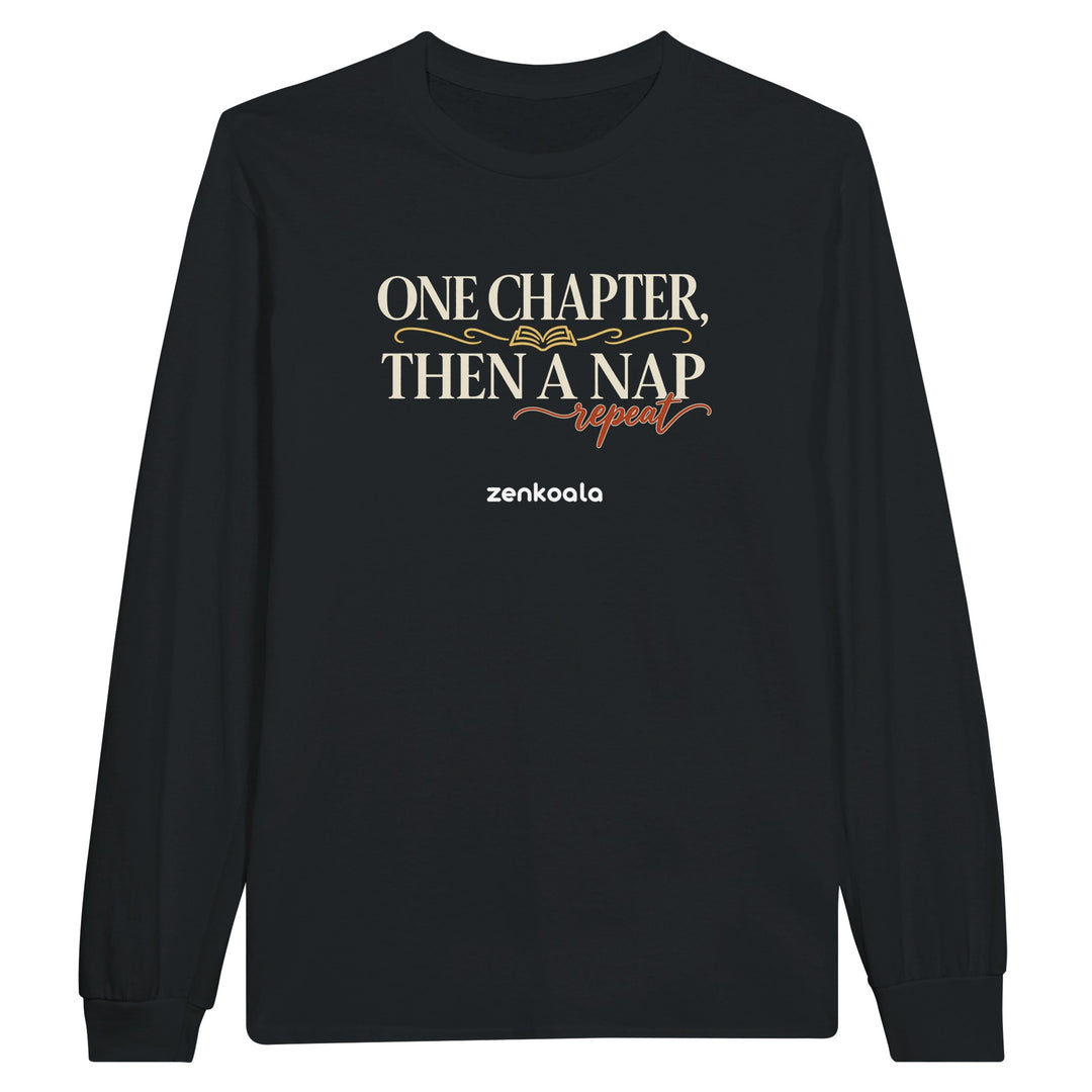 One Chapter Then a Nap feel-good long sleeve tee in black, Zen Koala Australia
