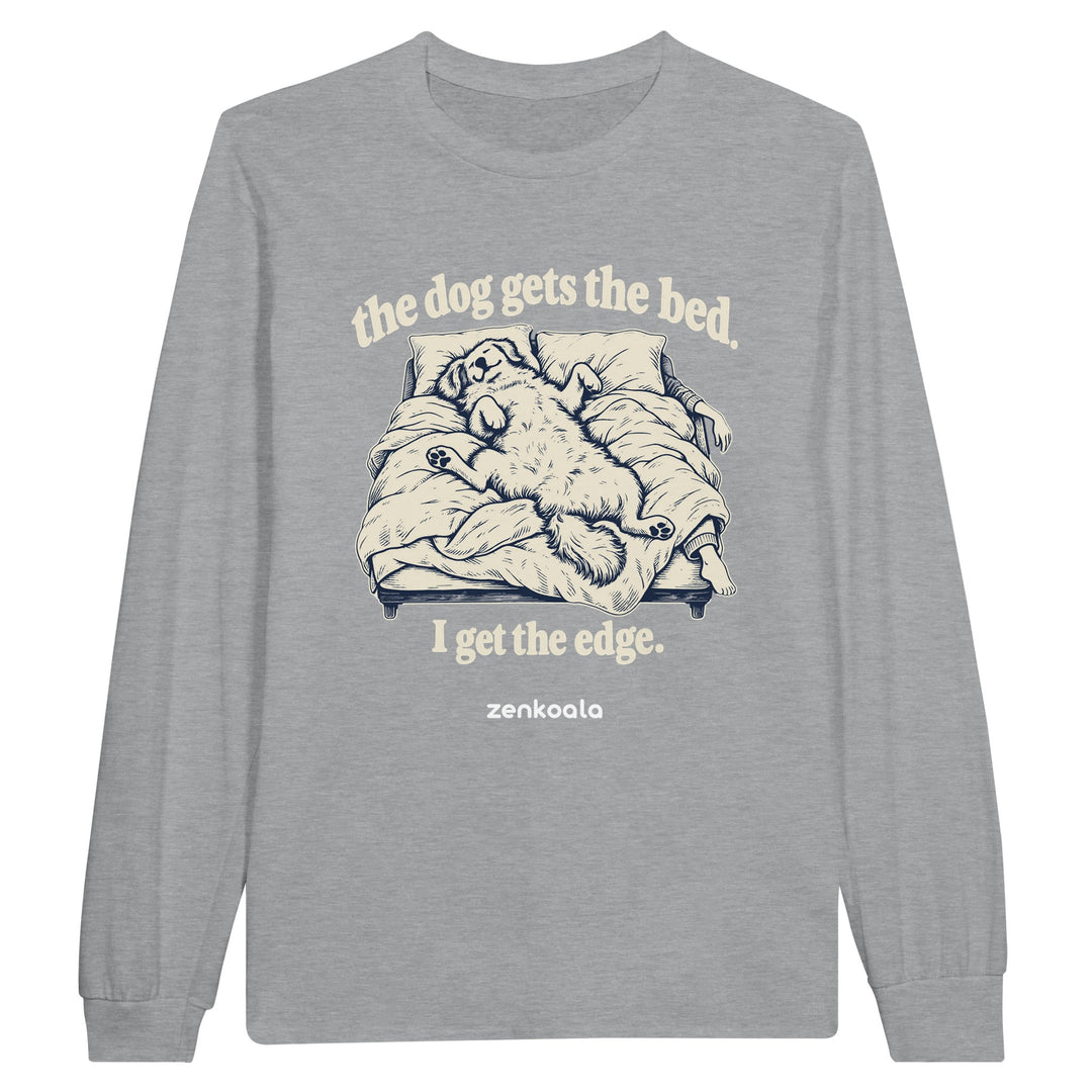 The Dog Gets the Bed feel-good long sleeve tee in sports grey, Zen Koala Australia