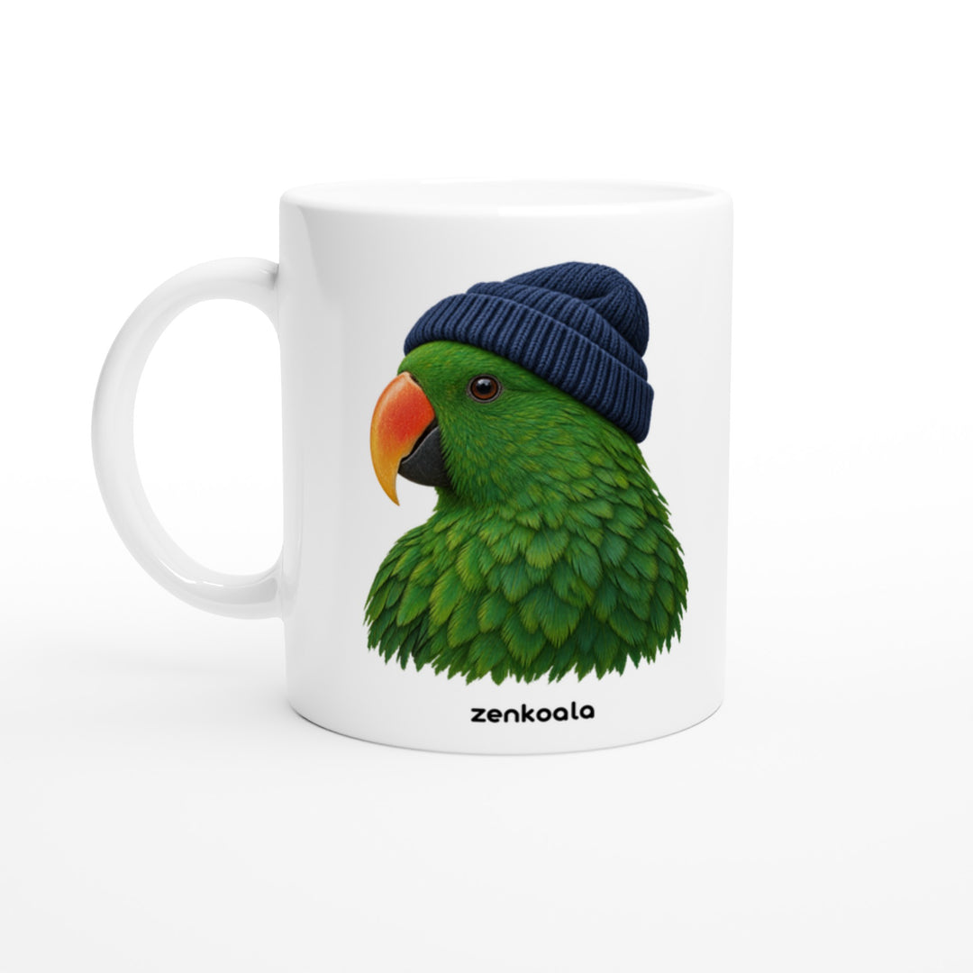 Parrot Beanie mug in all white, Zen Koala Australia