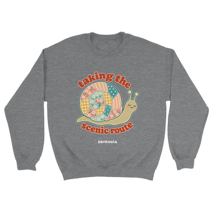 Taking the Scenic Route Snail feel-good sweatshirt in sport grey, Zen Koala Australia