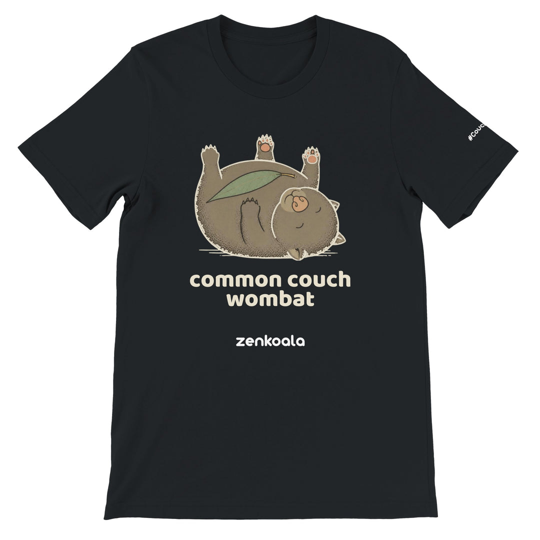 Common Couch Wombat feel-good tee in black — Zen Koala Australia