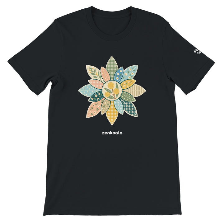 Wattle Mandala feel-good tee in black, Zen Koala Australia