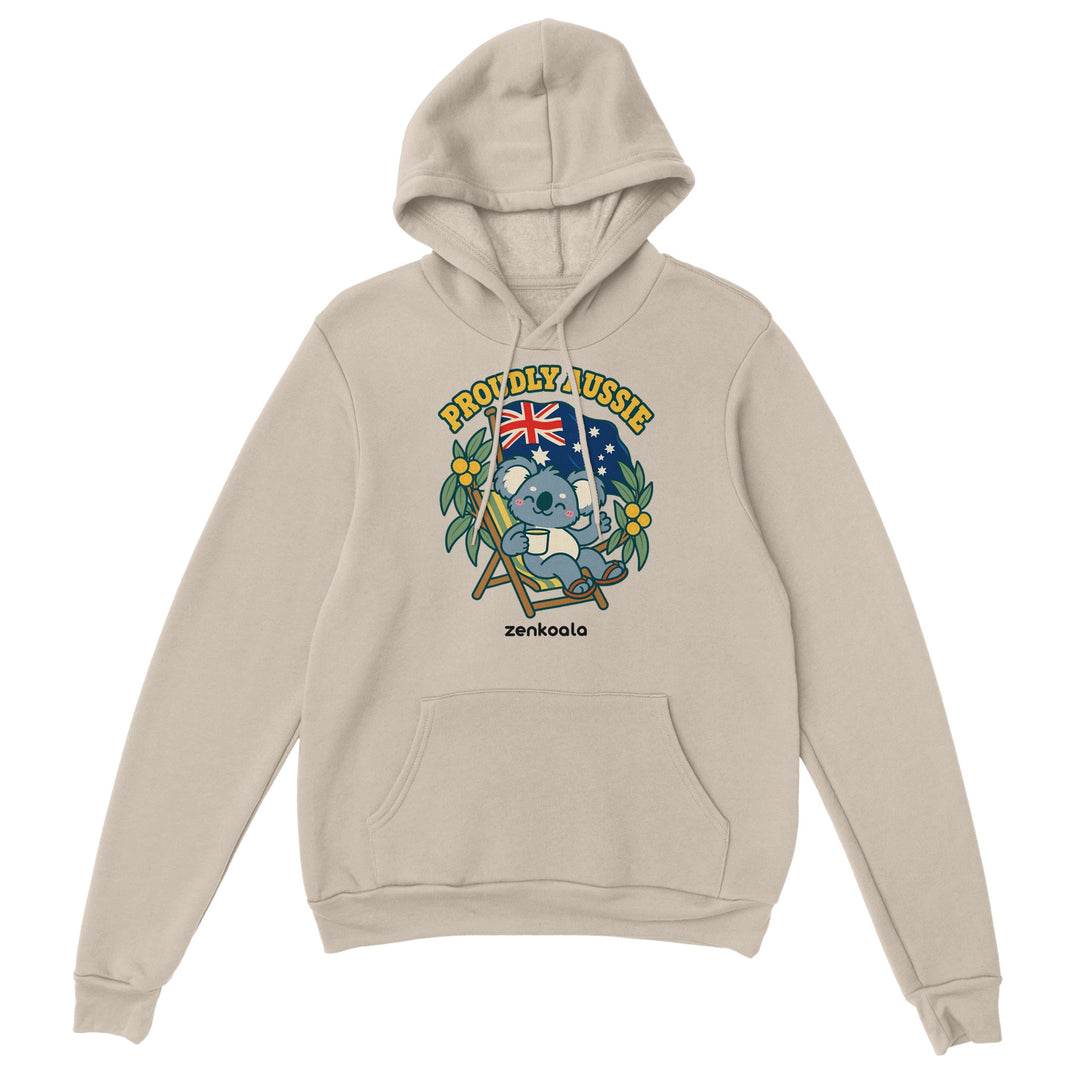 Proudly Aussie feel-good hoodie in sand, Zen Koala Australia