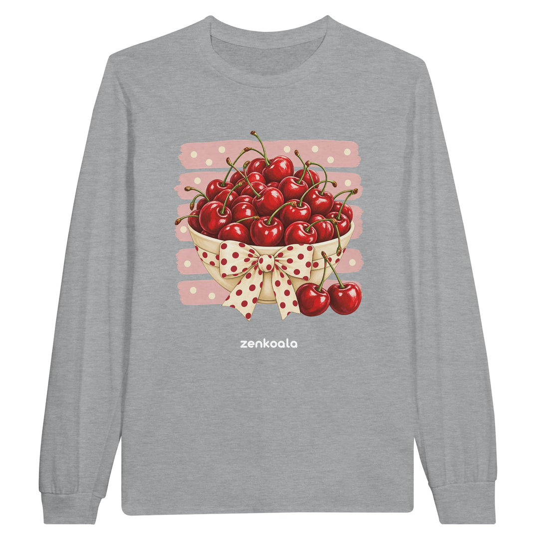 Cherries feel-good long sleeve tee in sports grey, Zen Koala Australia