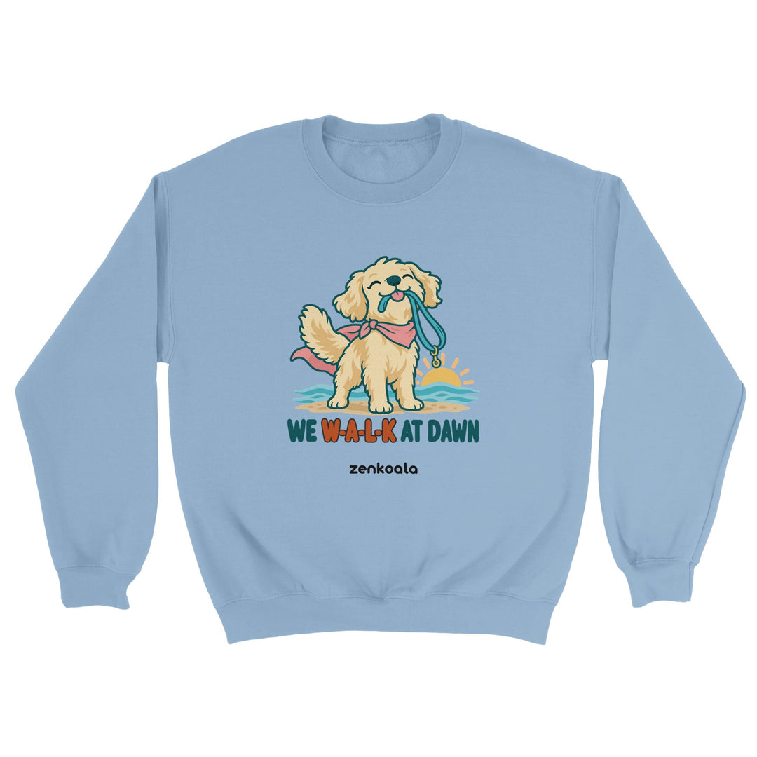 We Walk at Dawn feel-good sweatshirt in light blue, Zen Koala Australia