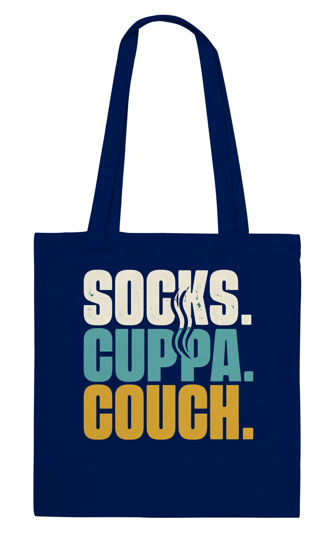 Socks Cuppa Couch feel-good tote bag in navy, Zen Koala Australia