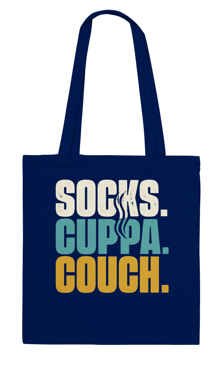 Socks Cuppa Couch feel-good tote bag in navy, Zen Koala Australia