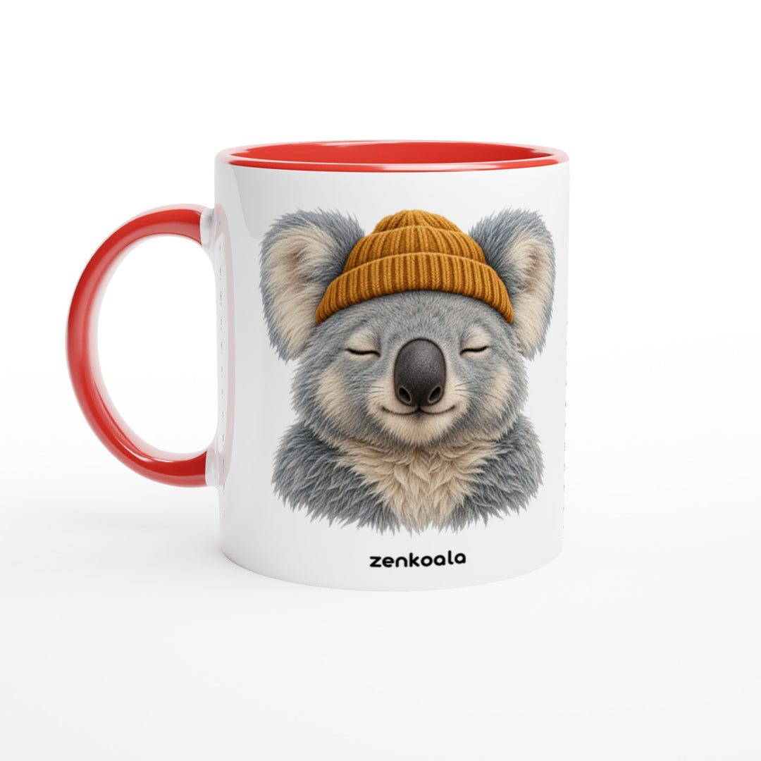 Koala Beanie mug in red: white with a red rim, inside and handle, Zen Koala Australia