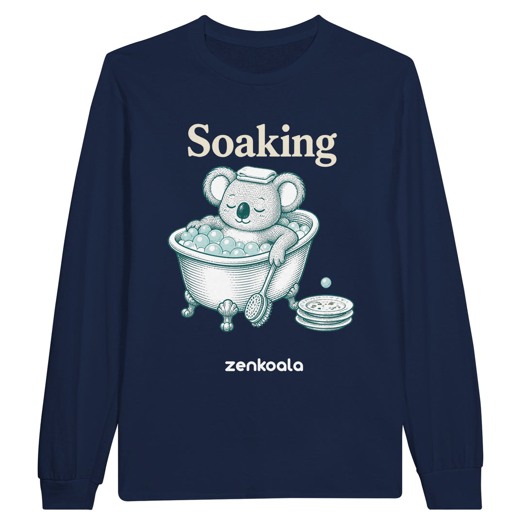 Soaking Koala Bath long sleeve tee in navy — Zen Koala Australia