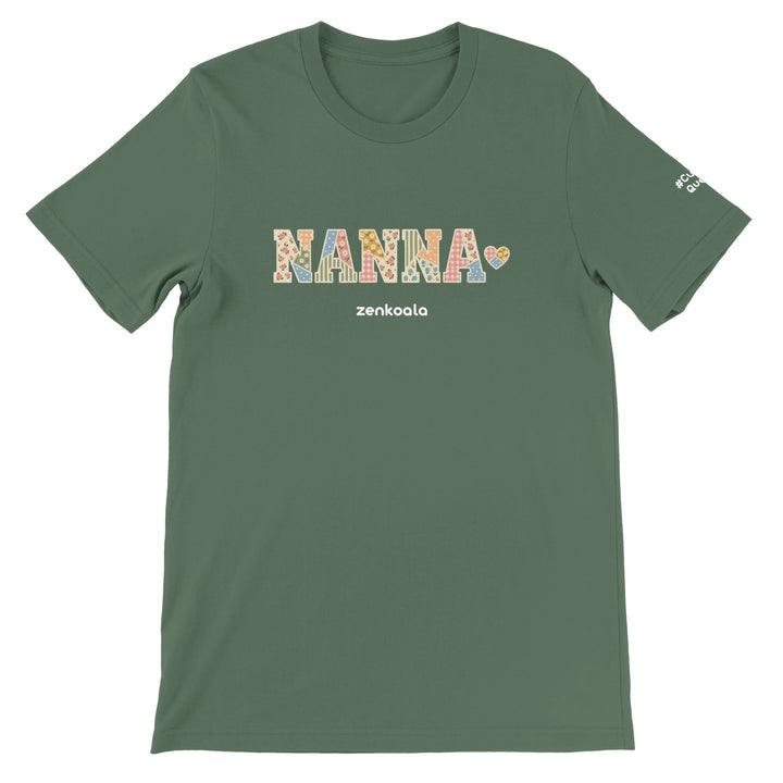 Nanna Faux Patchwork feel-good tee in military green, Zen Koala Australia