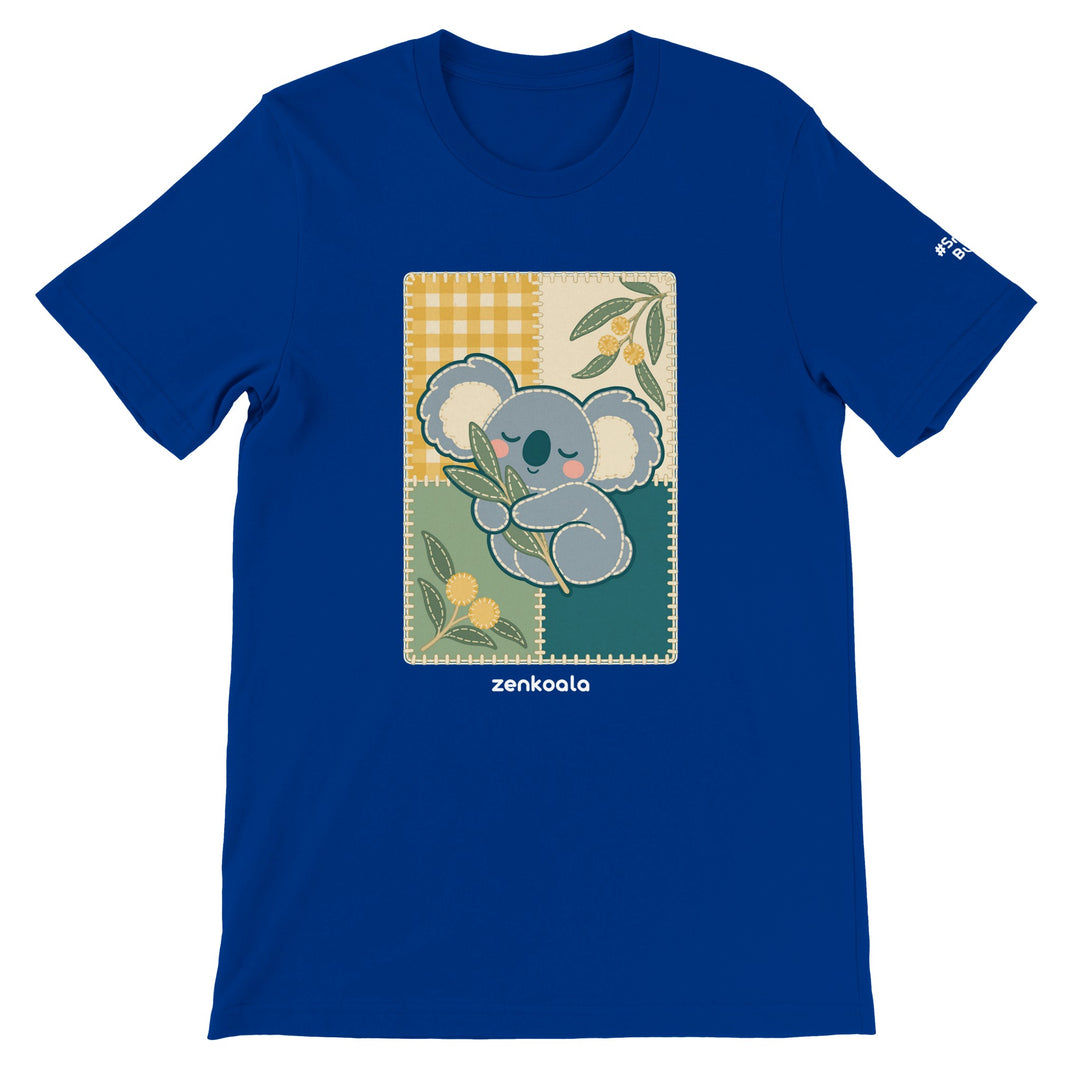 Koala Quilt feel-good tee in true royal, Zen Koala Australia