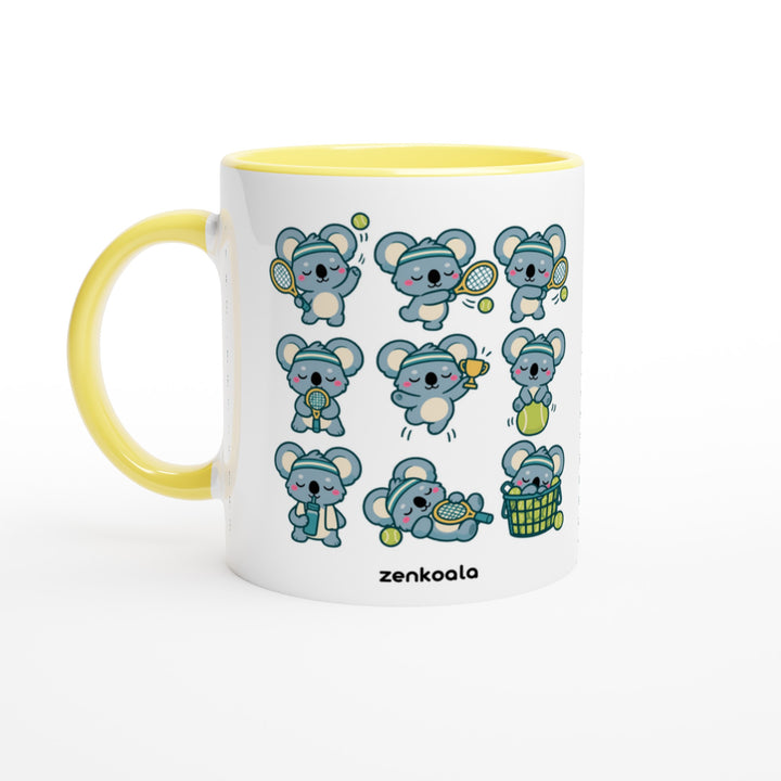 Tennis Koalas feel-good mug: nine koalas playing tennis, Zen Koala Australia
