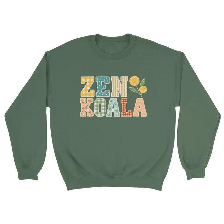 Zen Koala Faux Patchwork feel-good sweatshirt in military green, Zen Koala Australia
