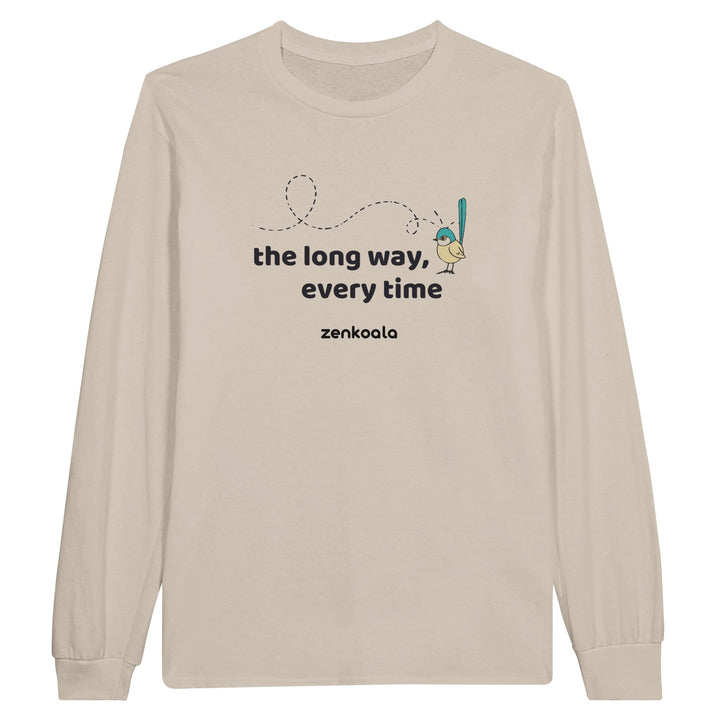 The Long Way Every Time feel-good long sleeve tee in sand, Zen Koala Australia