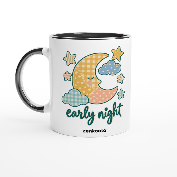Early Night Moon feel-good mug: a sleepy faux patchwork moon, Zen Koala Australia