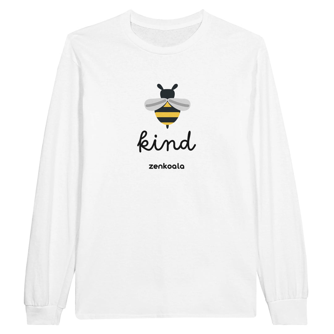 Bee Kind feel-good long sleeve tee in white, Zen Koala Australia