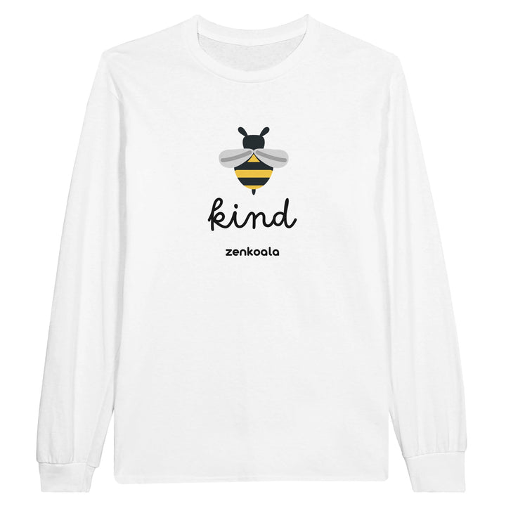 Bee Kind feel-good long sleeve tee in white, Zen Koala Australia